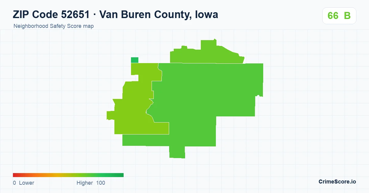 ZIP Code 52651 in Van Buren County, Iowa neighborhood Safety Score map