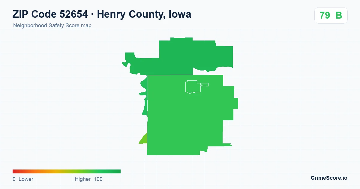 ZIP Code 52654 in Henry County, Iowa neighborhood Safety Score map