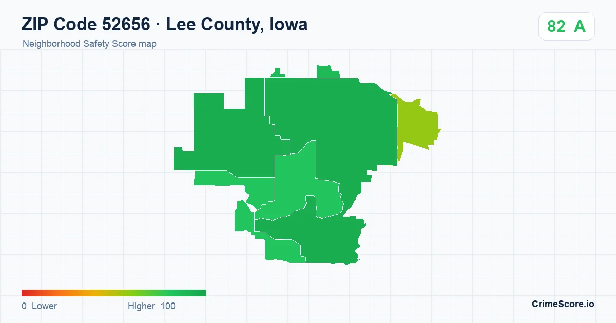 ZIP Code 52656 in Lee County, Iowa neighborhood Safety Score map