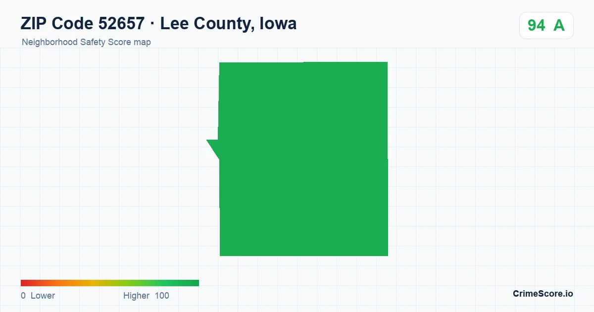 ZIP Code 52657 in Lee County, Iowa neighborhood Safety Score map
