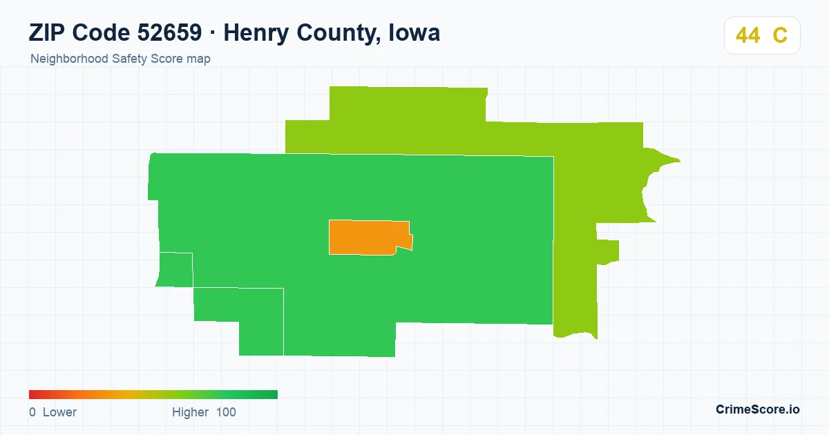 ZIP Code 52659 in Henry County, Iowa neighborhood Safety Score map