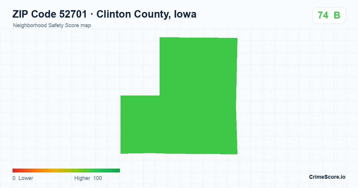 ZIP Code 52701 in Clinton County, Iowa neighborhood Safety Score map