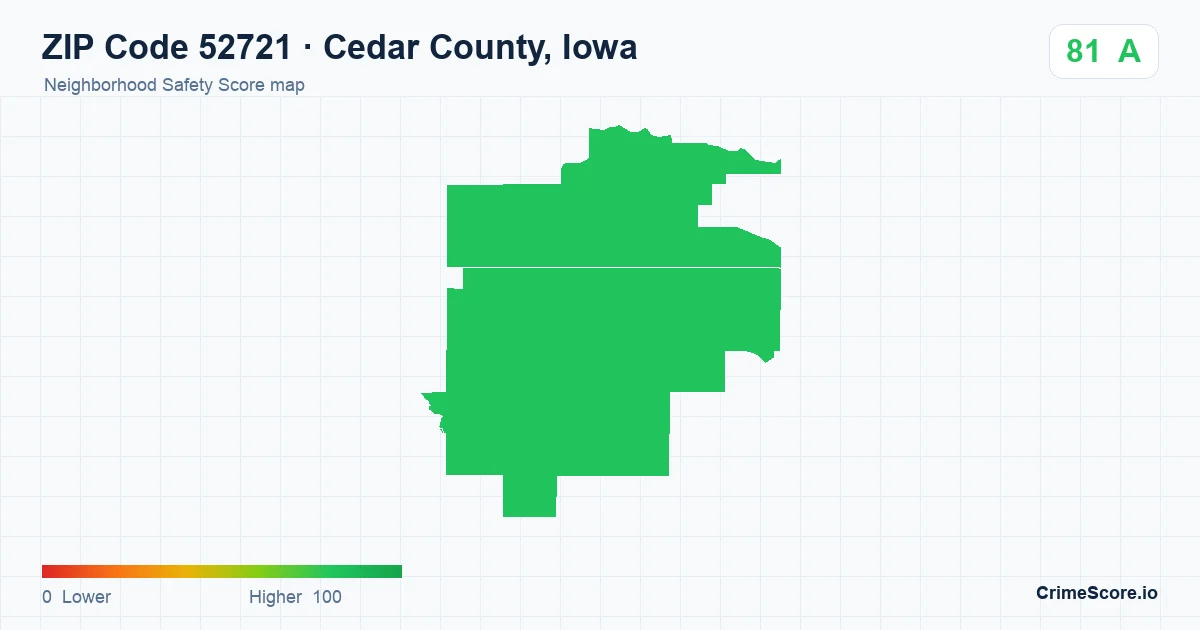 ZIP Code 52721 in Cedar County, Iowa neighborhood Safety Score map