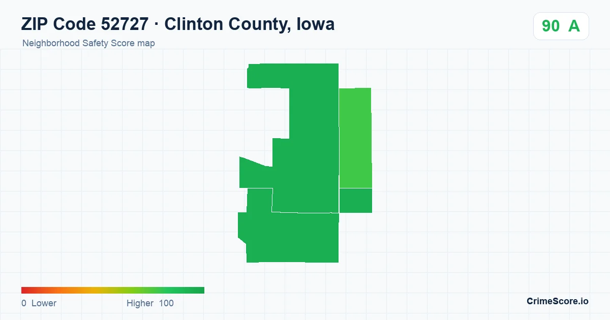 ZIP Code 52727 in Clinton County, Iowa neighborhood Safety Score map