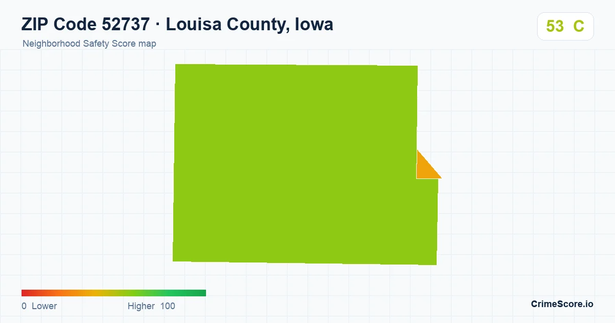 ZIP Code 52737 in Louisa County, Iowa neighborhood Safety Score map