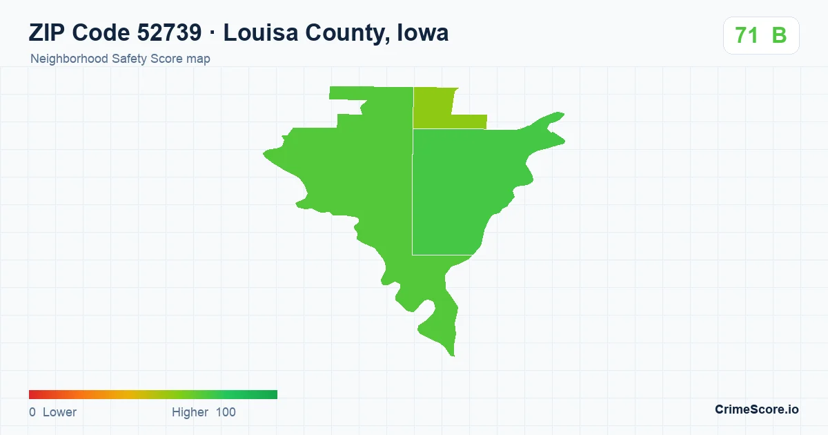 ZIP Code 52739 in Louisa County, Iowa neighborhood Safety Score map