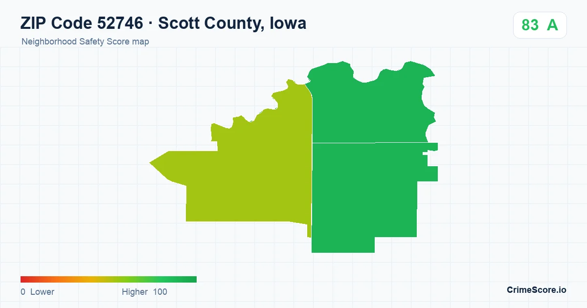 ZIP Code 52746 in Scott County, Iowa neighborhood Safety Score map