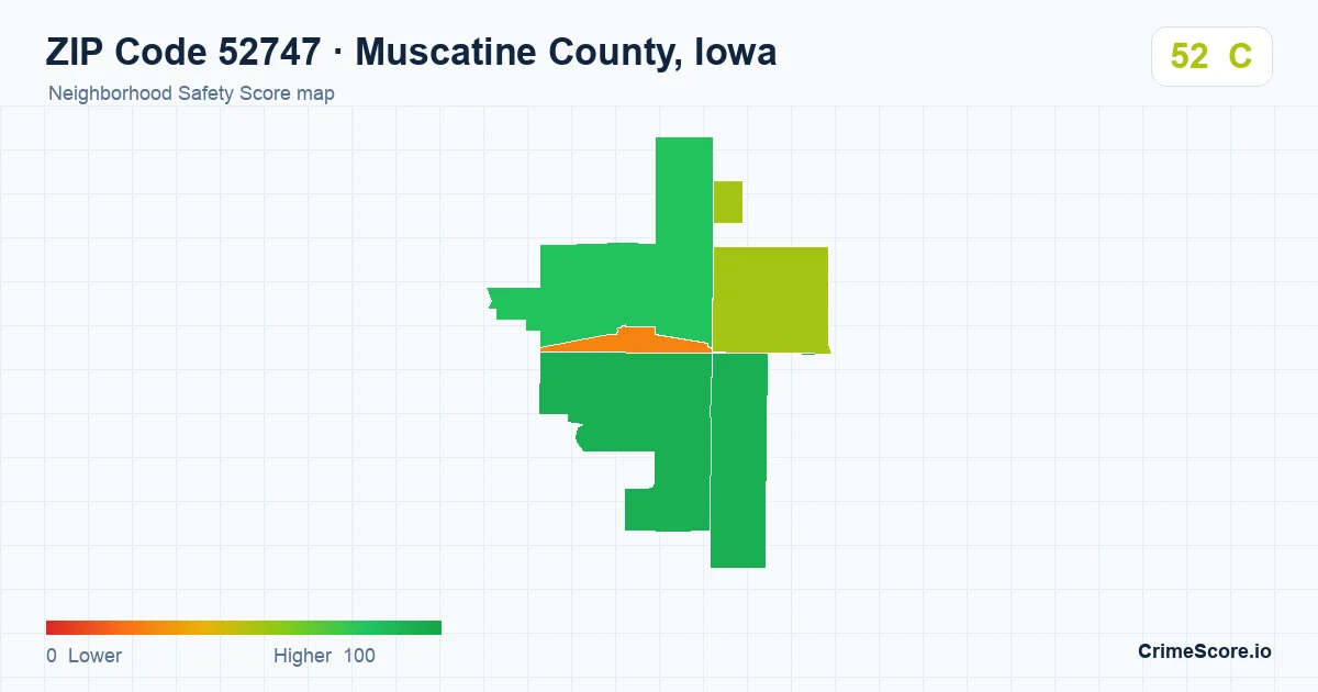 ZIP Code 52747 in Muscatine County, Iowa neighborhood Safety Score map