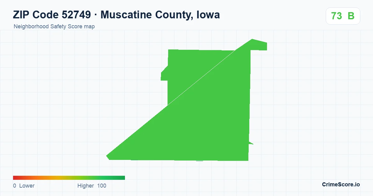 ZIP Code 52749 in Muscatine County, Iowa neighborhood Safety Score map