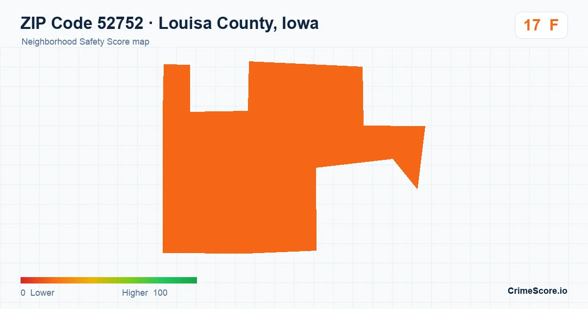 ZIP Code 52752 in Louisa County, Iowa neighborhood Safety Score map