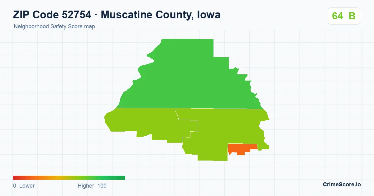 ZIP Code 52754 in Muscatine County, Iowa neighborhood Safety Score map