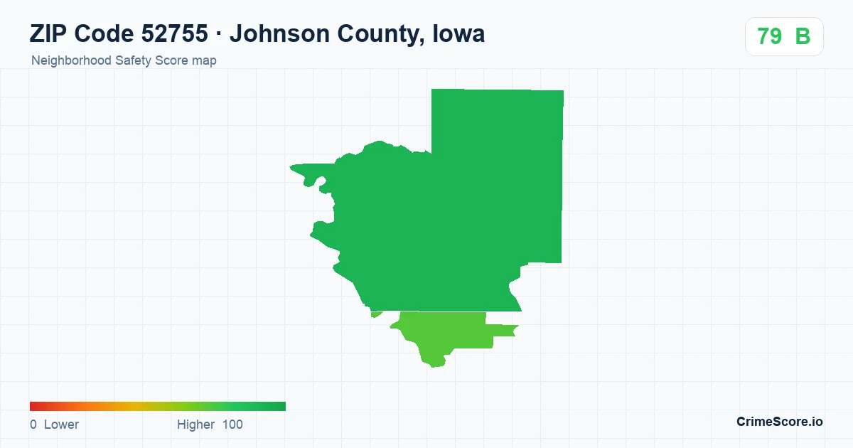 ZIP Code 52755 in Johnson County, Iowa neighborhood Safety Score map