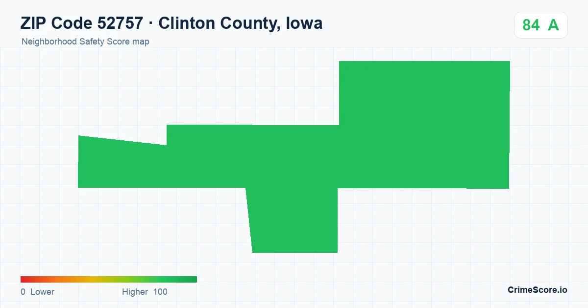 ZIP Code 52757 in Clinton County, Iowa neighborhood Safety Score map