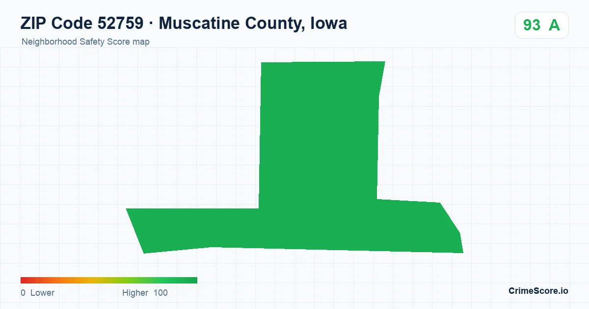 ZIP Code 52759 in Muscatine County, Iowa neighborhood Safety Score map
