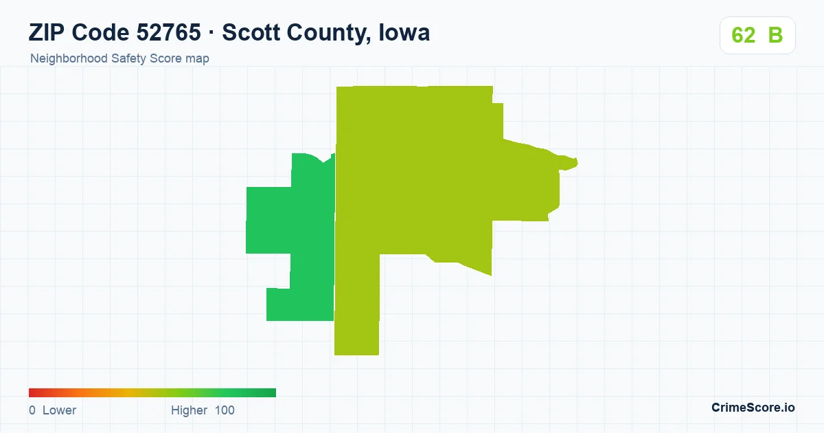 ZIP Code 52765 in Scott County, Iowa neighborhood Safety Score map