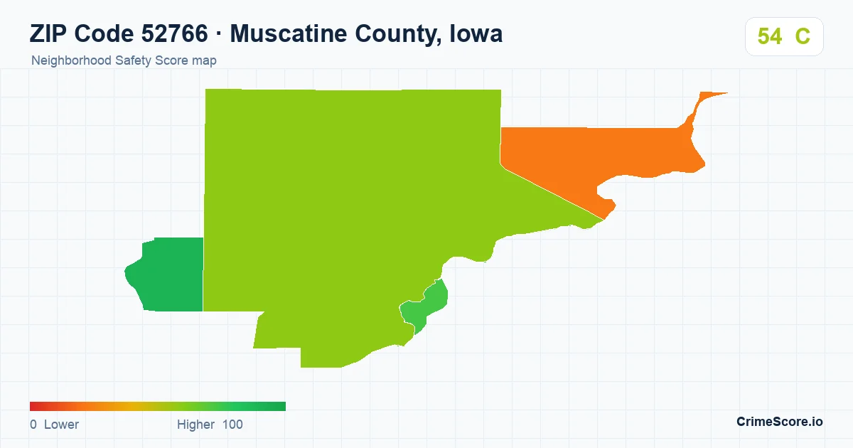 ZIP Code 52766 in Muscatine County, Iowa neighborhood Safety Score map