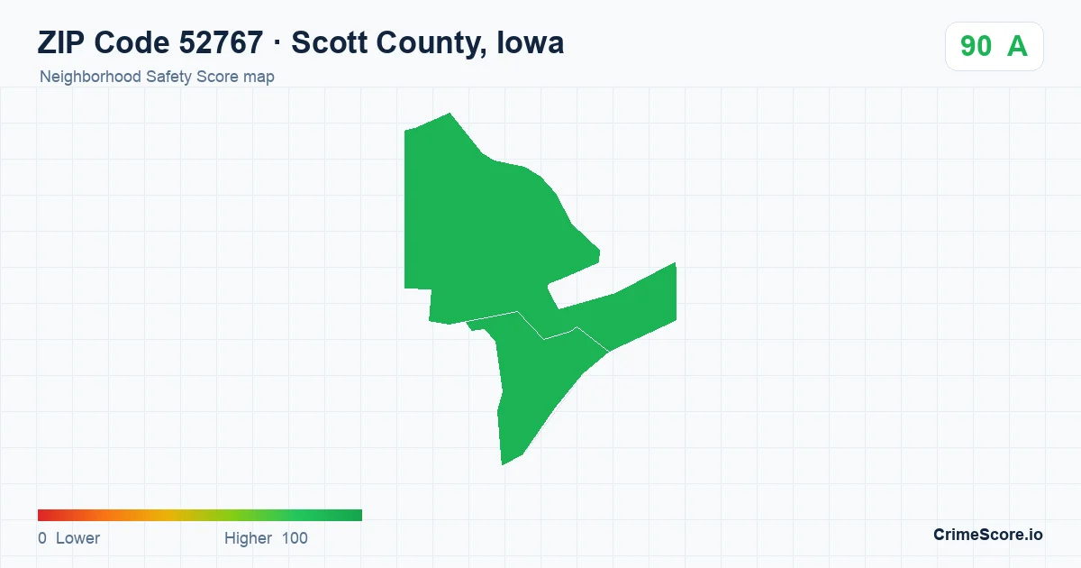 ZIP Code 52767 in Scott County, Iowa neighborhood Safety Score map