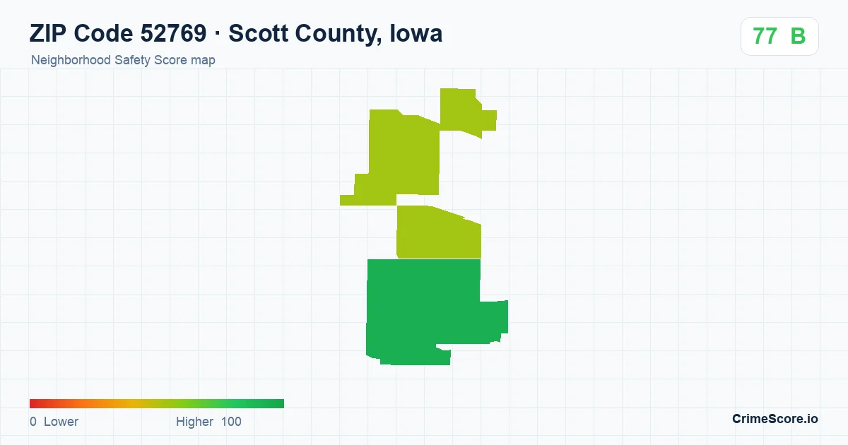 ZIP Code 52769 in Scott County, Iowa neighborhood Safety Score map