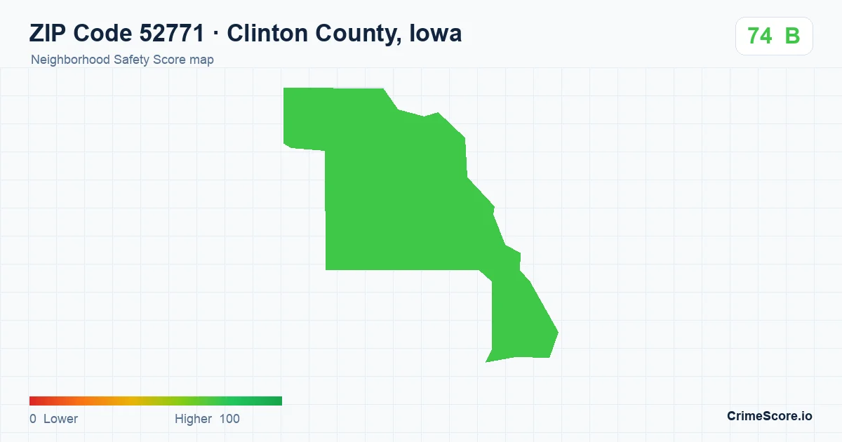 ZIP Code 52771 in Clinton County, Iowa neighborhood Safety Score map