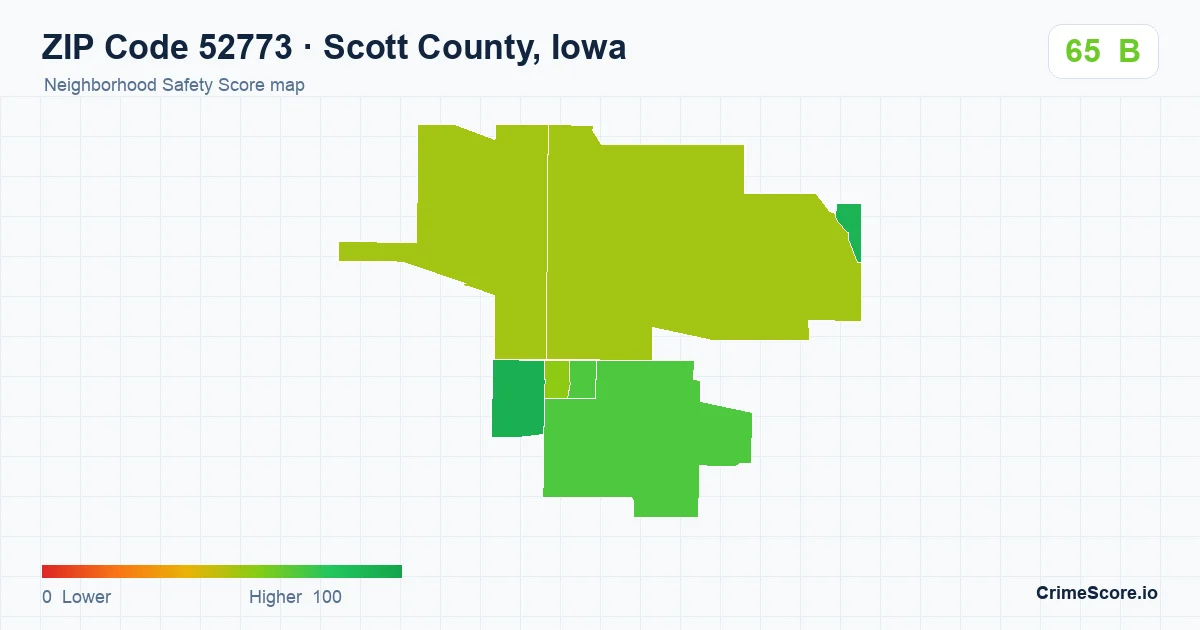 ZIP Code 52773 in Scott County, Iowa neighborhood Safety Score map