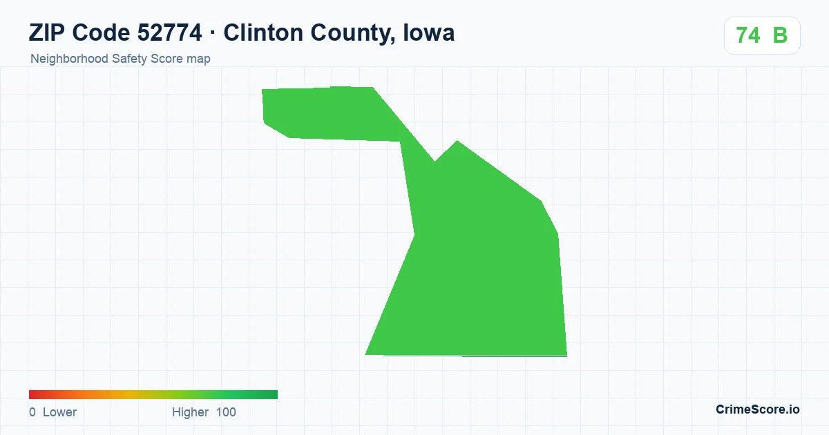 ZIP Code 52774 in Clinton County, Iowa neighborhood Safety Score map