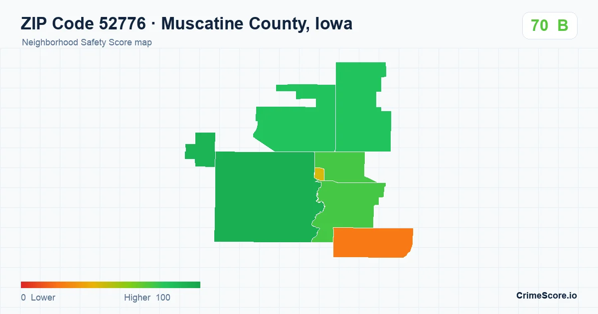 ZIP Code 52776 in Muscatine County, Iowa neighborhood Safety Score map