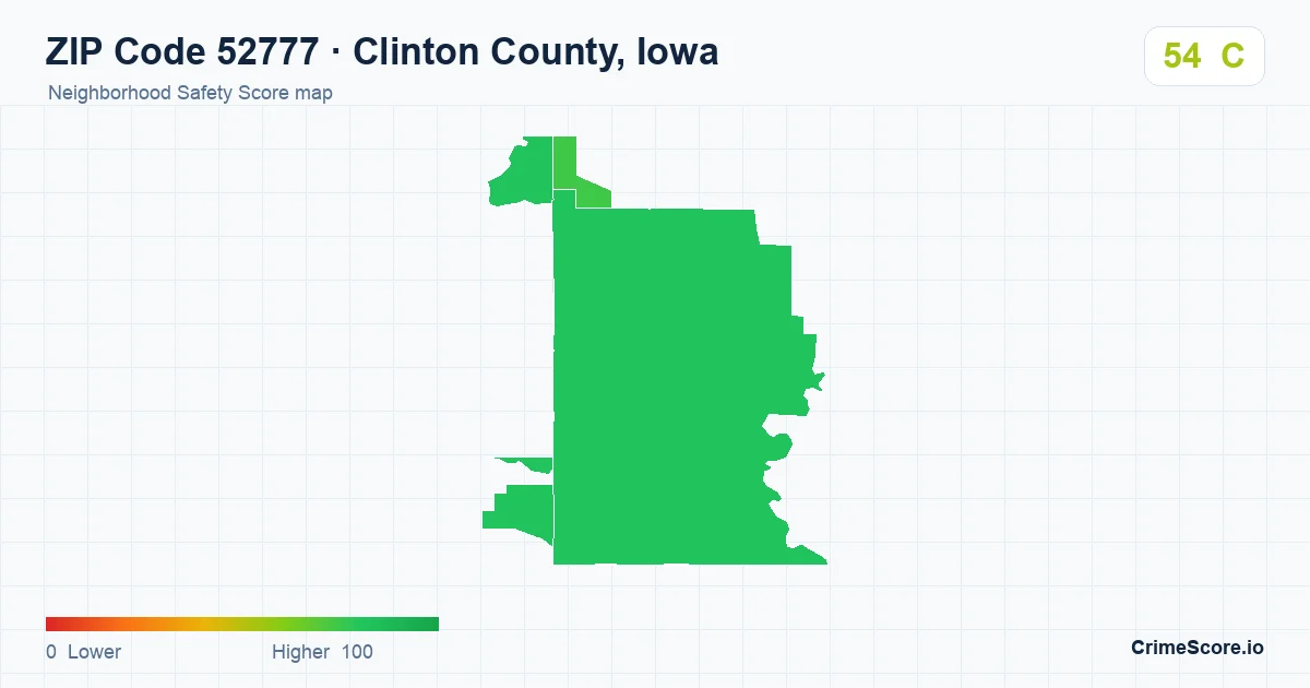 ZIP Code 52777 in Clinton County, Iowa neighborhood Safety Score map