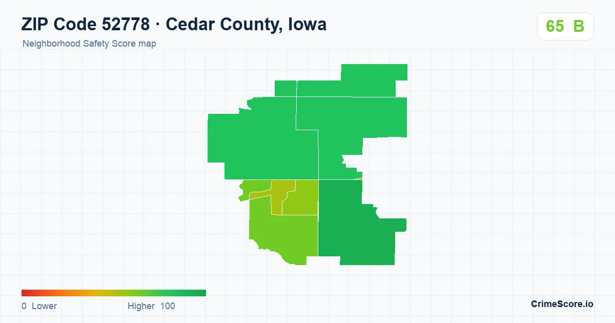 ZIP Code 52778 in Cedar County, Iowa neighborhood Safety Score map