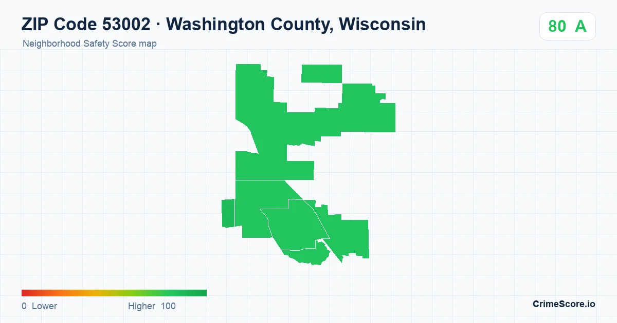 ZIP Code 53002 in Washington County, Wisconsin neighborhood Safety Score map