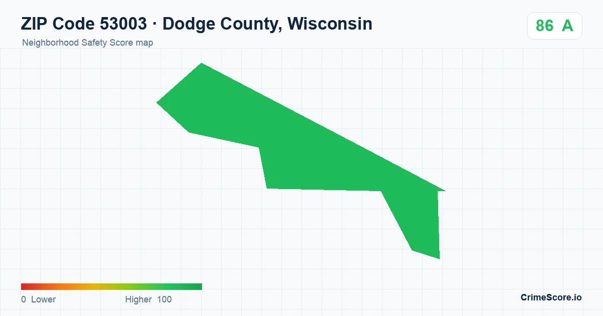 ZIP Code 53003 in Dodge County, Wisconsin neighborhood Safety Score map