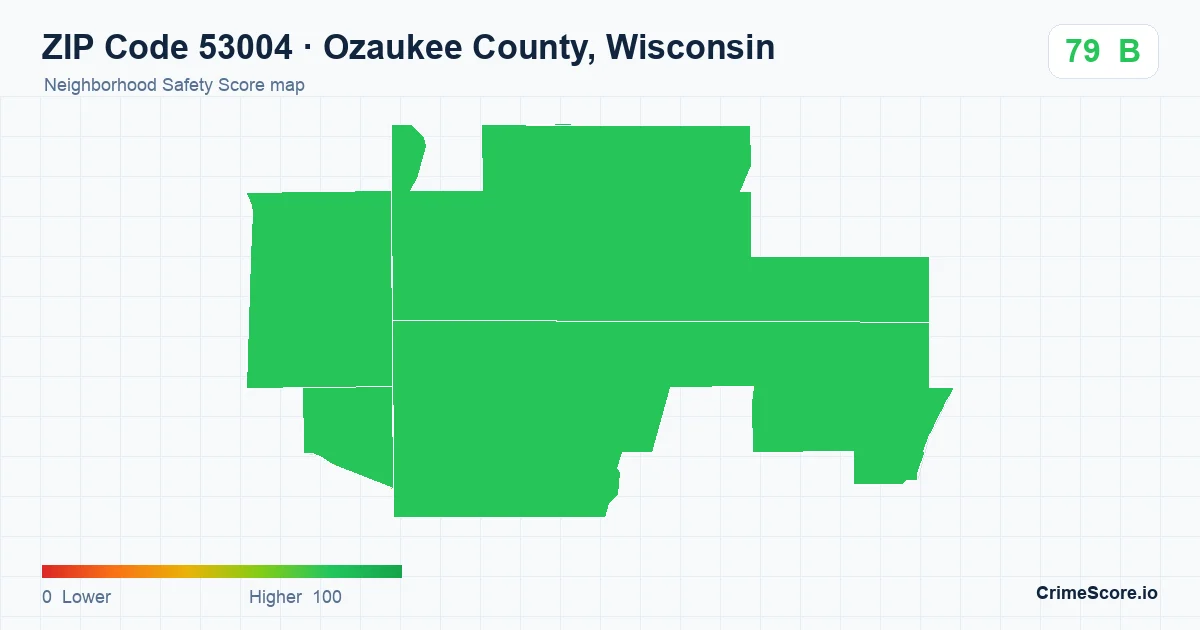 ZIP Code 53004 in Ozaukee County, Wisconsin neighborhood Safety Score map