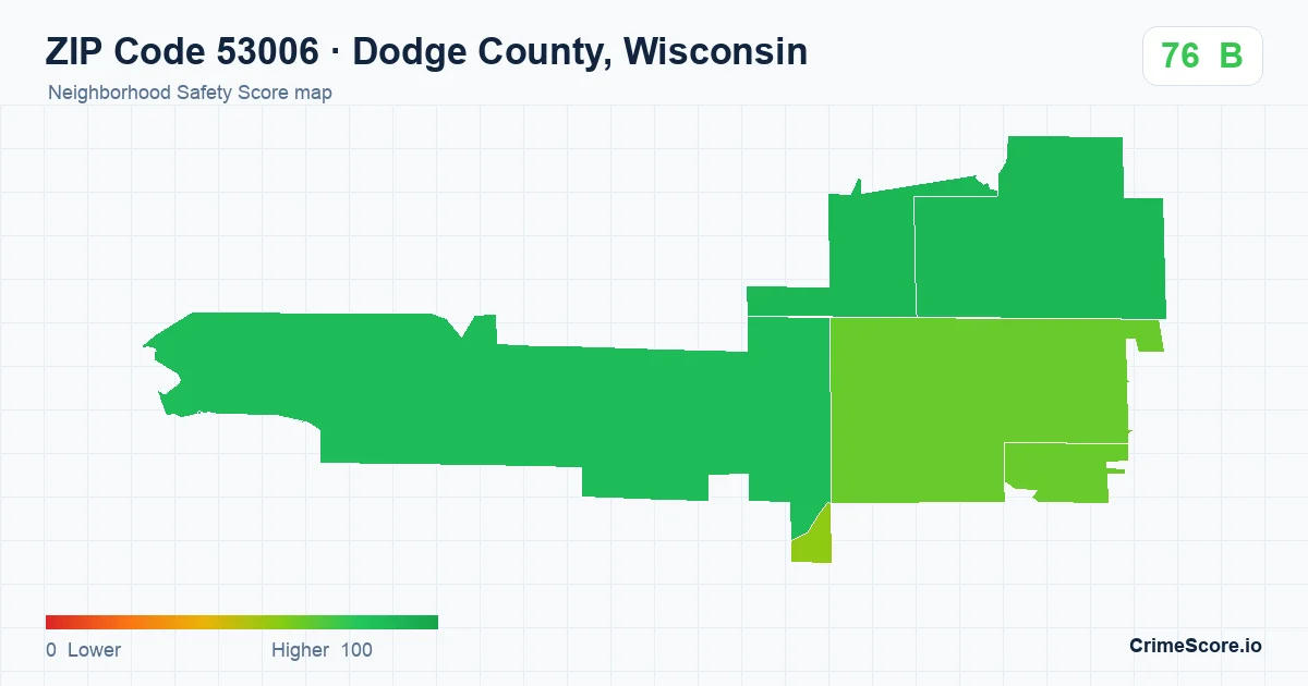 ZIP Code 53006 in Dodge County, Wisconsin neighborhood Safety Score map