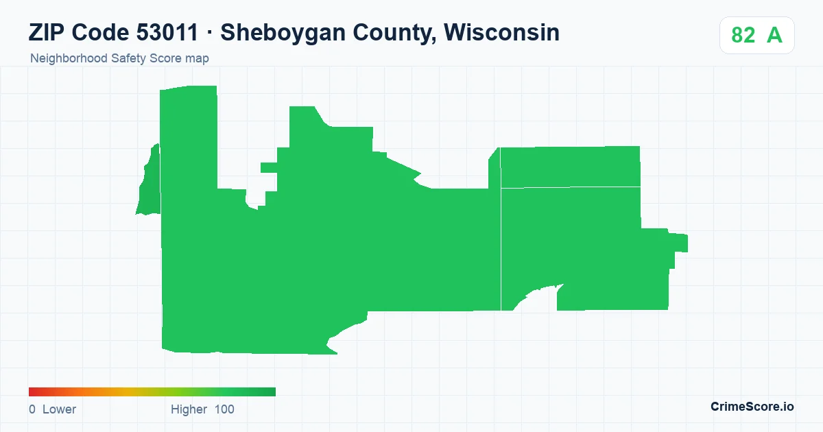 ZIP Code 53011 in Sheboygan County, Wisconsin neighborhood Safety Score map