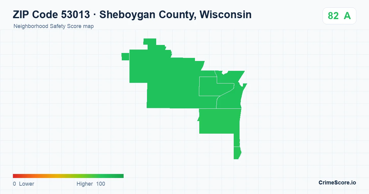ZIP Code 53013 in Sheboygan County, Wisconsin neighborhood Safety Score map
