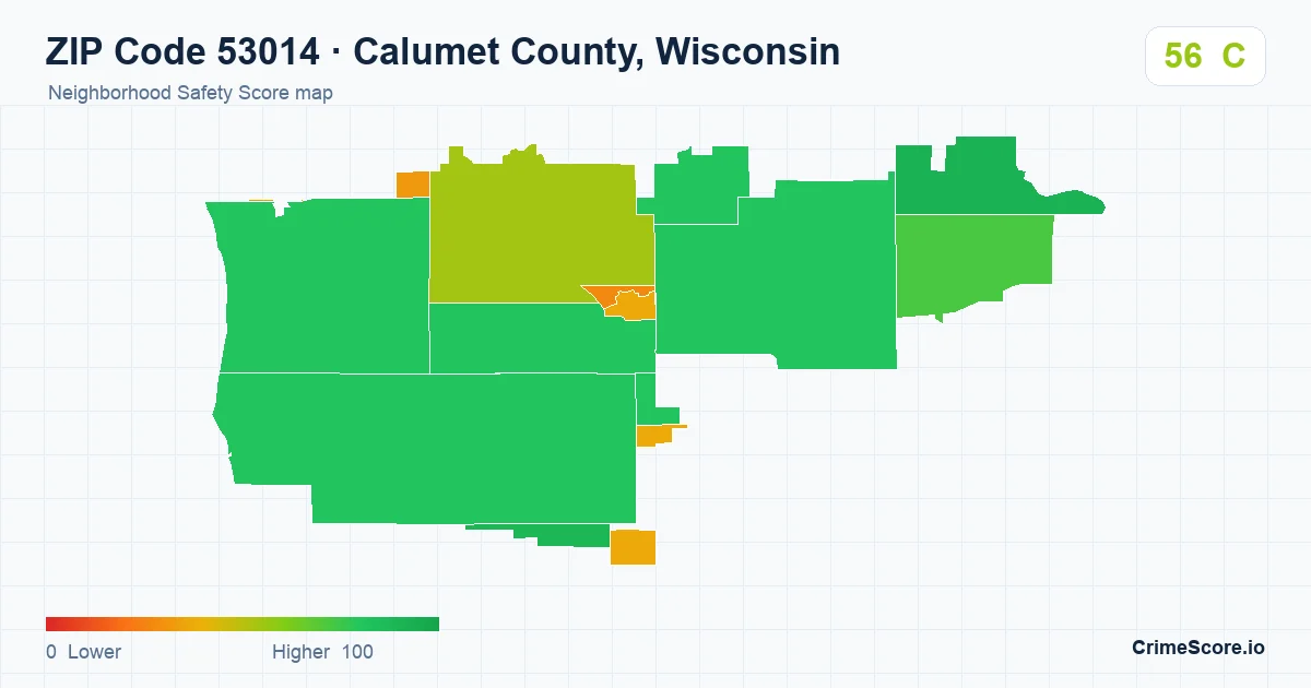 ZIP Code 53014 in Calumet County, Wisconsin neighborhood Safety Score map