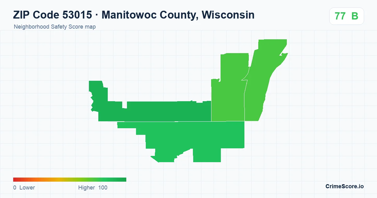 ZIP Code 53015 in Manitowoc County, Wisconsin neighborhood Safety Score map