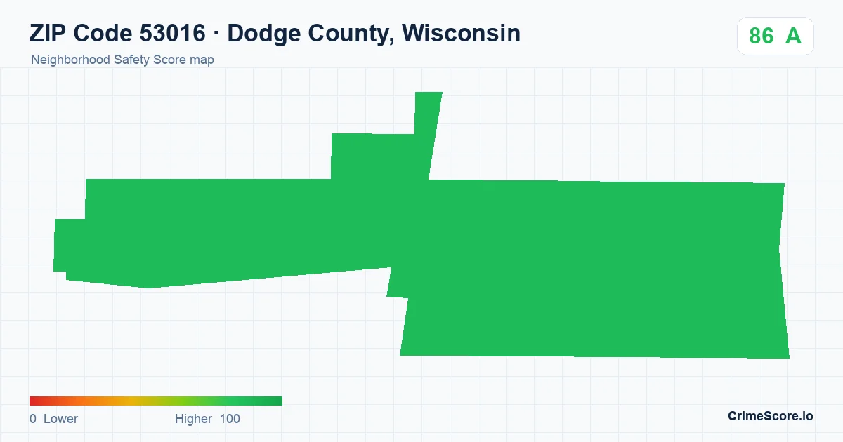 ZIP Code 53016 in Dodge County, Wisconsin neighborhood Safety Score map