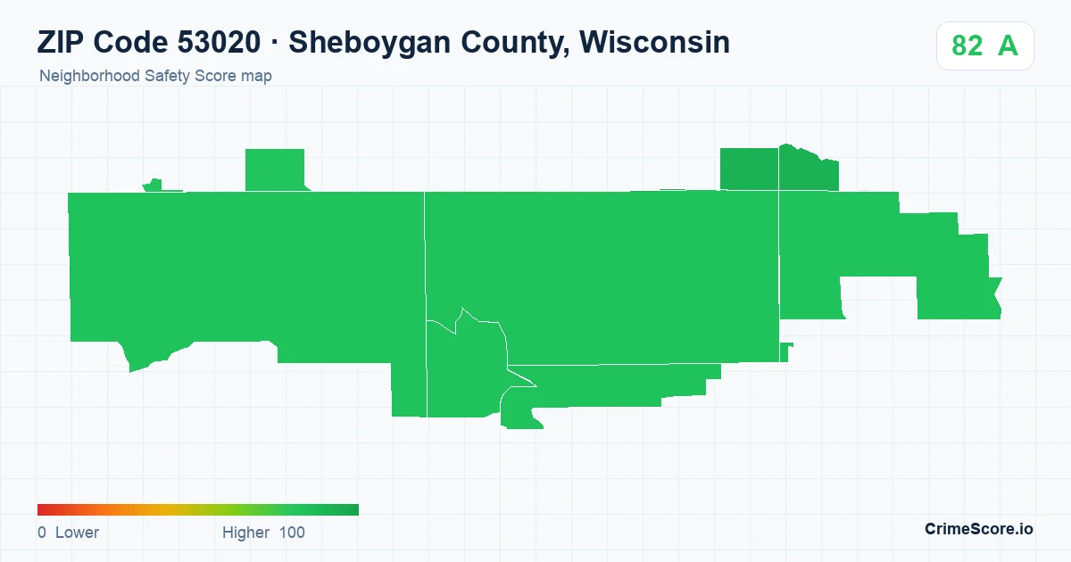 ZIP Code 53020 in Sheboygan County, Wisconsin neighborhood Safety Score map