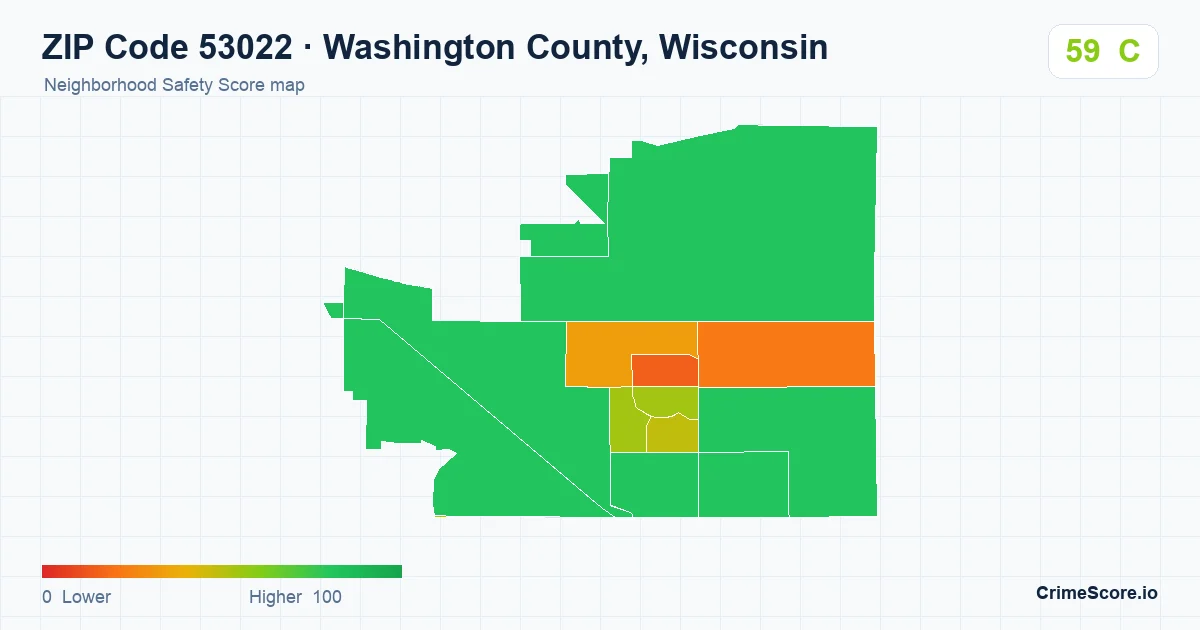 ZIP Code 53022 in Washington County, Wisconsin neighborhood Safety Score map
