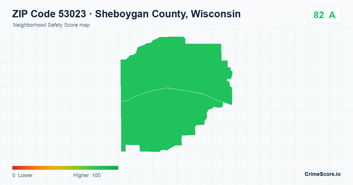 ZIP Code 53023 in Sheboygan County, Wisconsin neighborhood Safety Score map