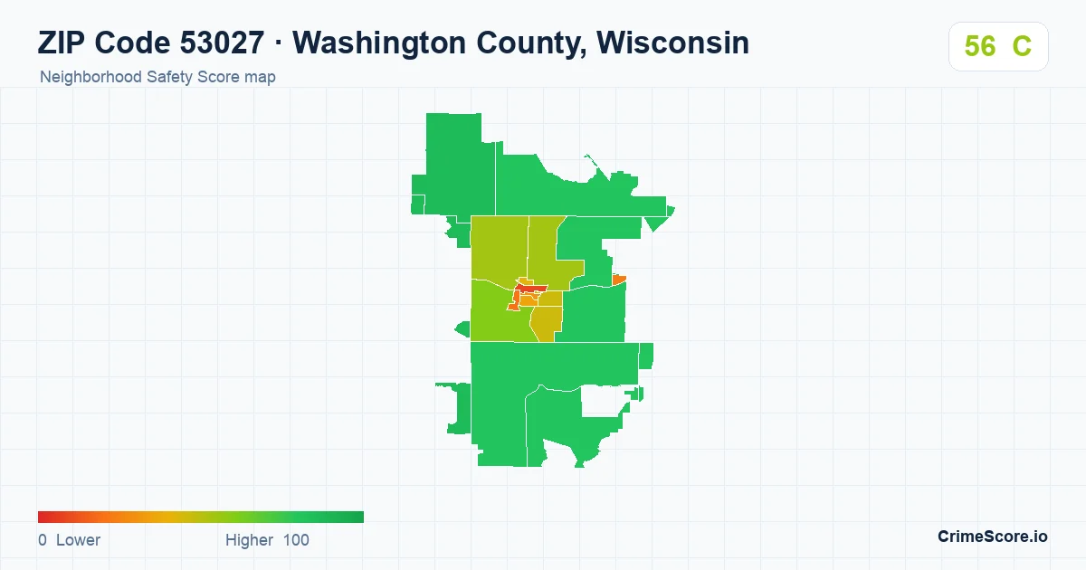 ZIP Code 53027 in Washington County, Wisconsin neighborhood Safety Score map