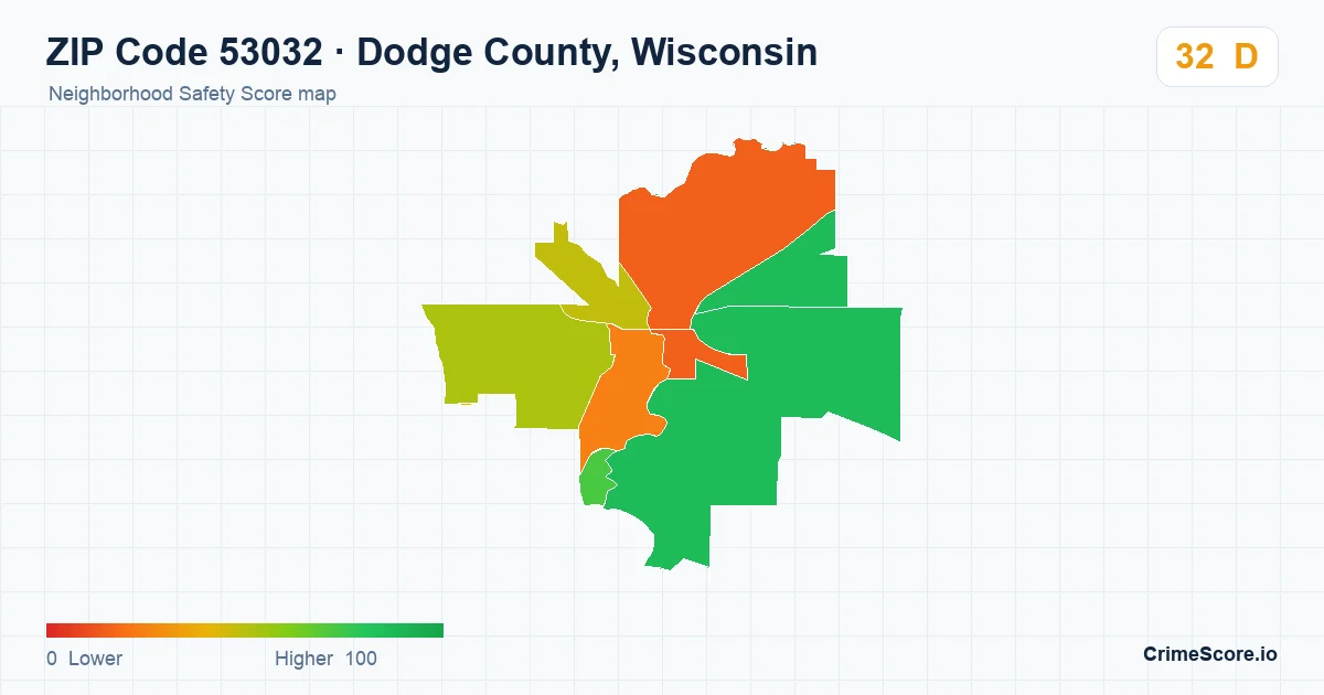 ZIP Code 53032 in Dodge County, Wisconsin neighborhood Safety Score map