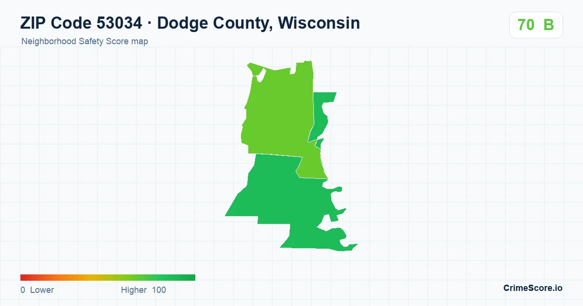 ZIP Code 53034 in Dodge County, Wisconsin neighborhood Safety Score map