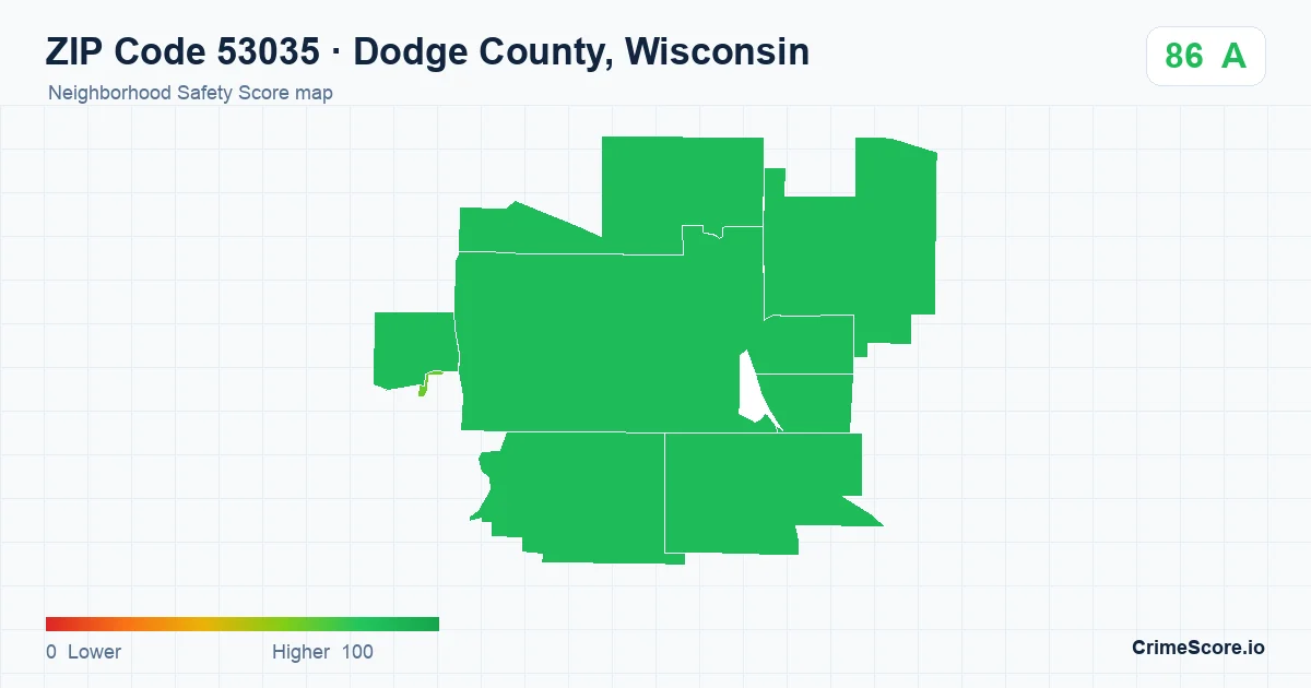 ZIP Code 53035 in Dodge County, Wisconsin neighborhood Safety Score map