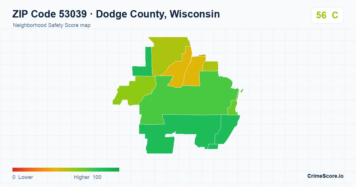 ZIP Code 53039 in Dodge County, Wisconsin neighborhood Safety Score map