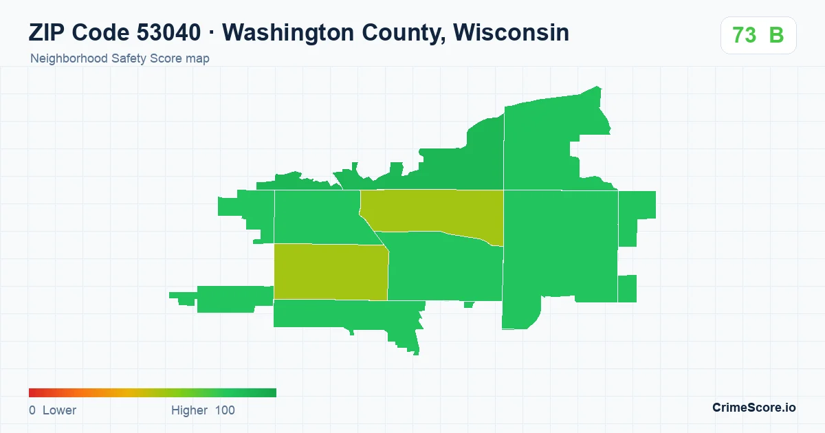 ZIP Code 53040 in Washington County, Wisconsin neighborhood Safety Score map