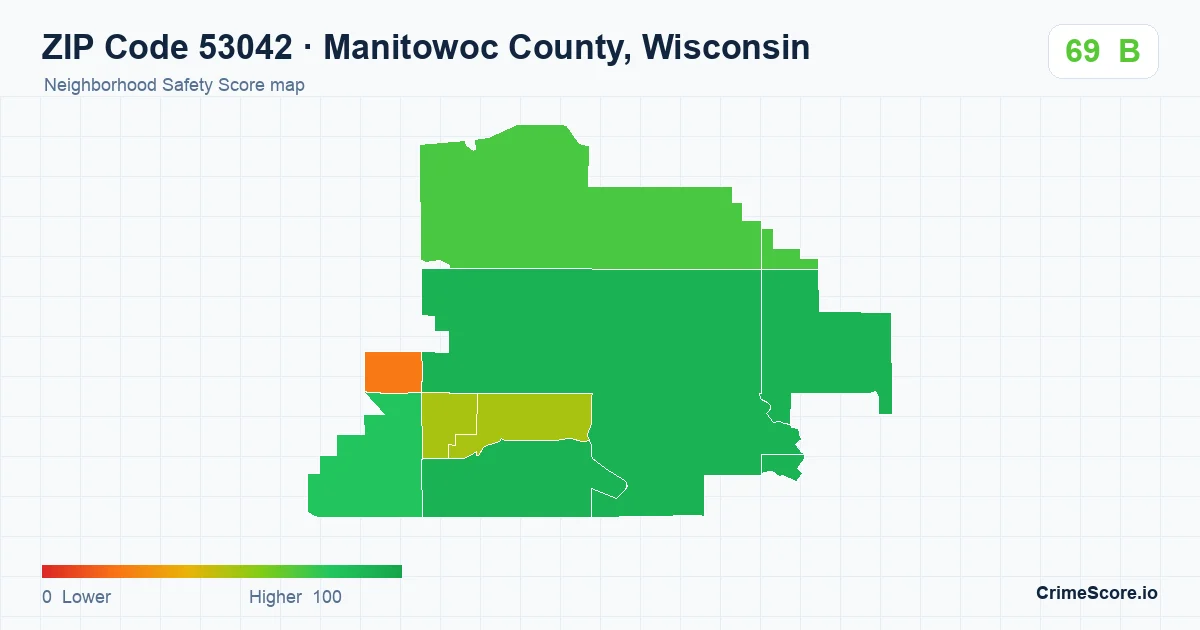 ZIP Code 53042 in Manitowoc County, Wisconsin neighborhood Safety Score map