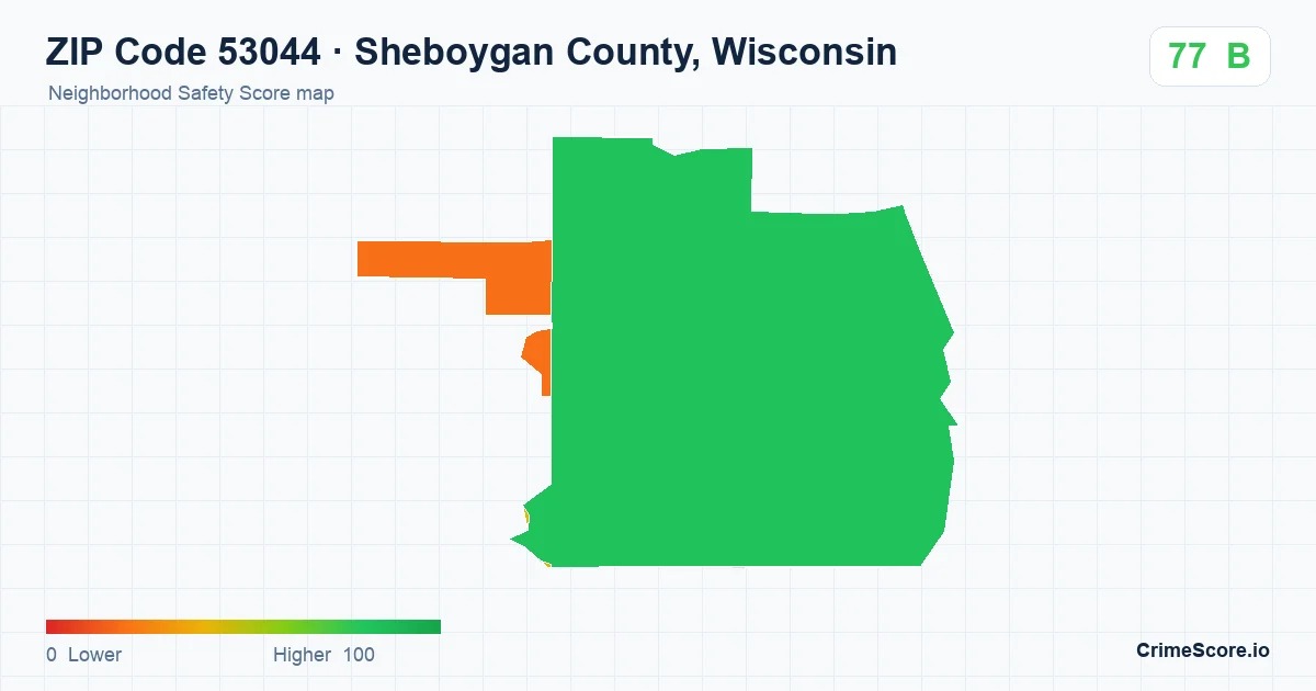 ZIP Code 53044 in Sheboygan County, Wisconsin neighborhood Safety Score map
