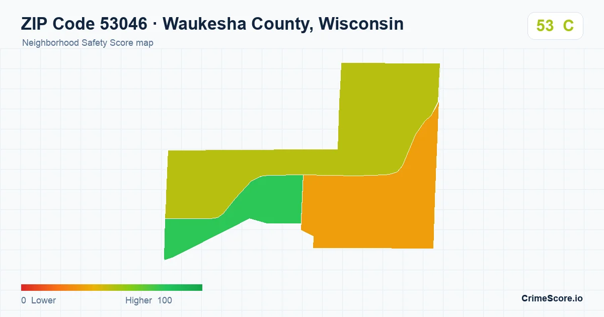 ZIP Code 53046 in Waukesha County, Wisconsin neighborhood Safety Score map