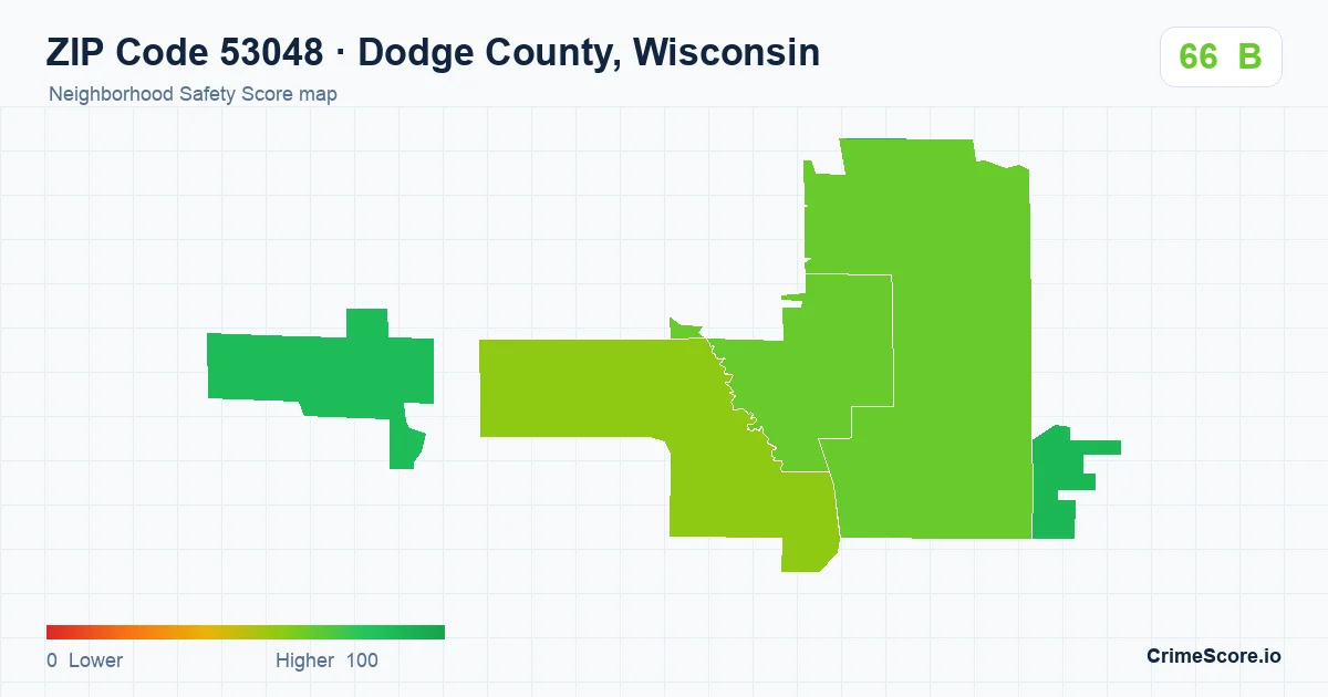 ZIP Code 53048 in Dodge County, Wisconsin neighborhood Safety Score map